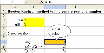 Newton Raphson using Microsoft Excel