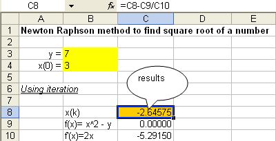 Newton Raphson using Microsoft Excel